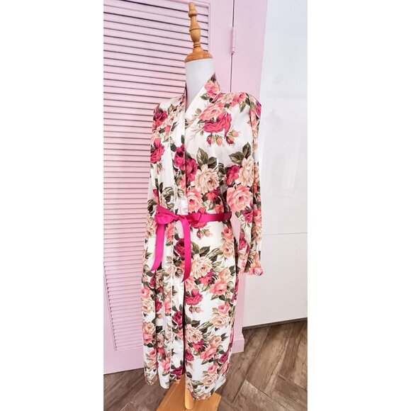 CHRISTIAN DIOR Robe Women's Size L Pink Roses VTG Made In USA for Neiman-Marcus - Picture 1 of 16